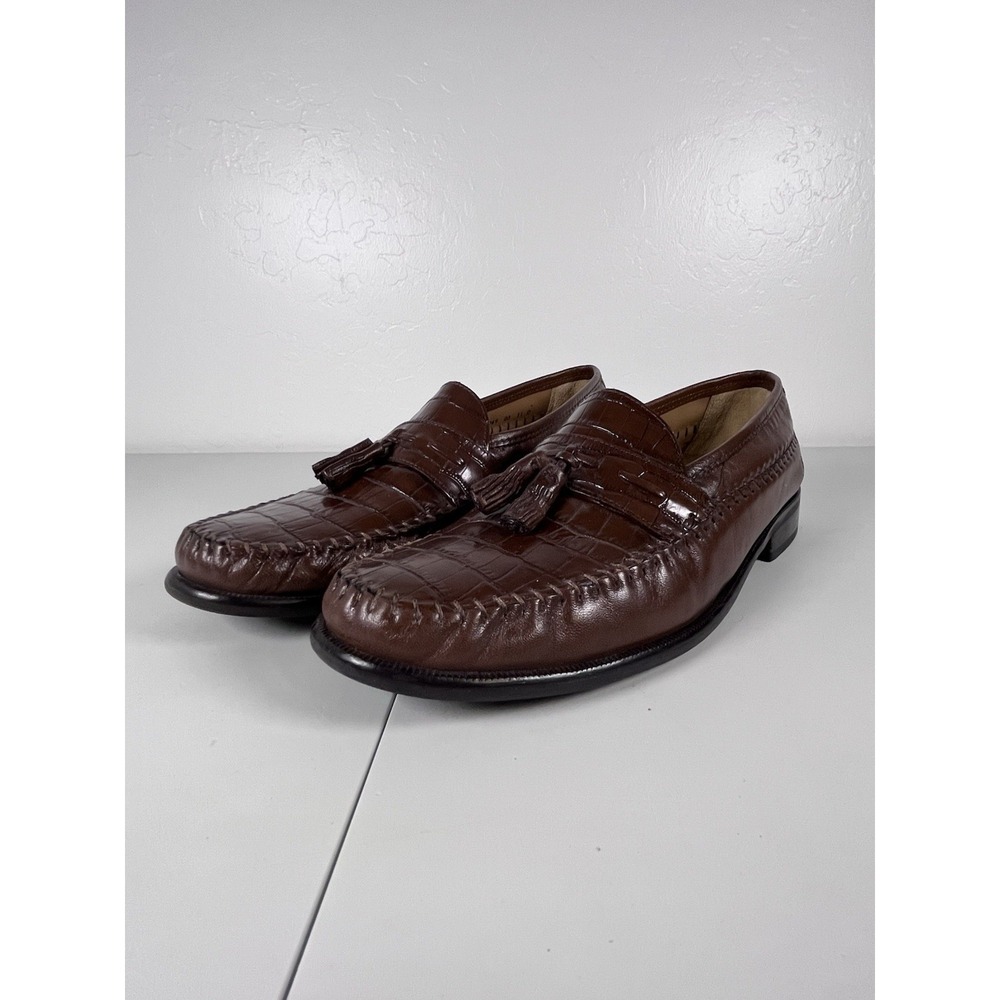 Florsheim Tassel Loafer Shoes Mens Size 11 Brown Leather Croc 18469-03